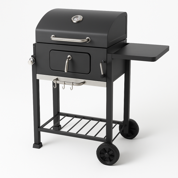 Kulgrill med Sidebord & Hjul – Justerbar Kulbakke